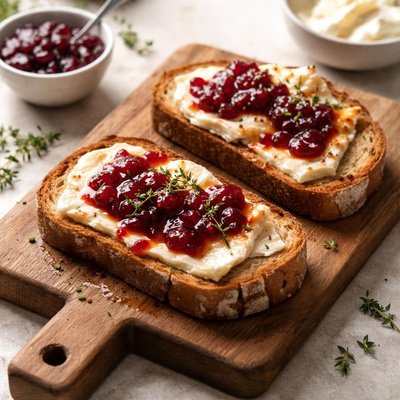 Tostada con queso y mermelada