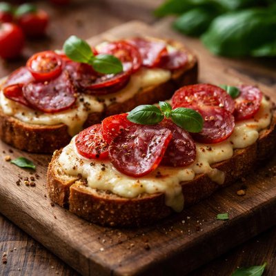 Toast with cheese and salami
