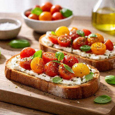 Toast with cherry tomatoes