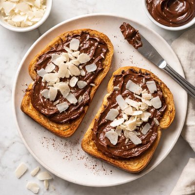Toast with chocolate and coconut flakes