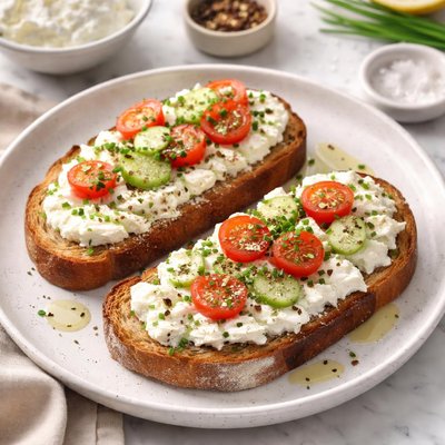 Toast with cottage cheese and seasoning