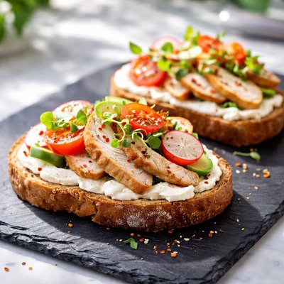 Toast with cream cheese and chicken