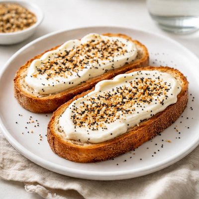 Toast with cream cheese and everything bagel seasoning