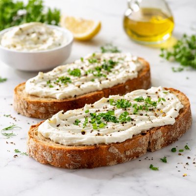 Toast with cream cheese and herbs
