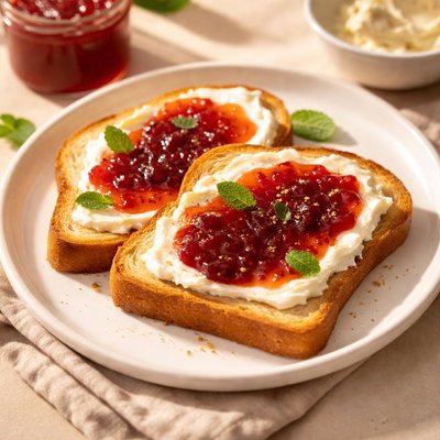 Toast with cream cheese and jam