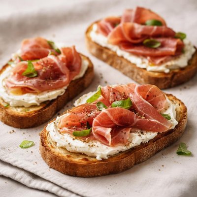 Toast with cream cheese and prosciutto