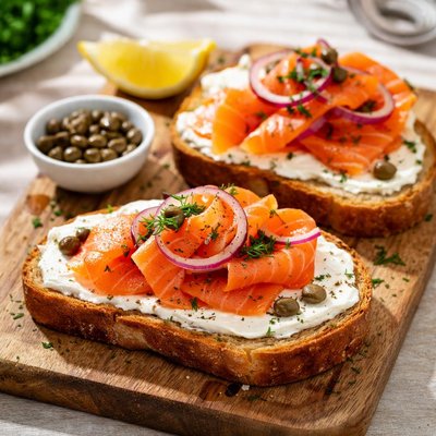 Toast with cream cheese and smoked salmon