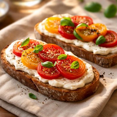 Toast with cream cheese and tomatoes