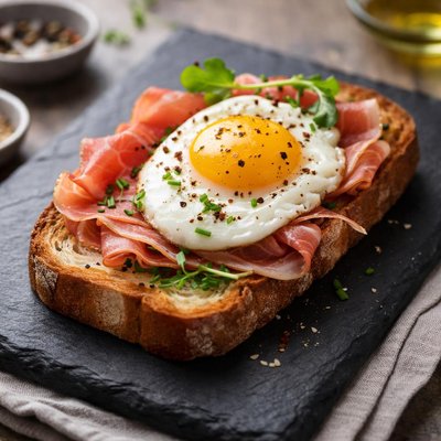 Toast con uova e prosciutto