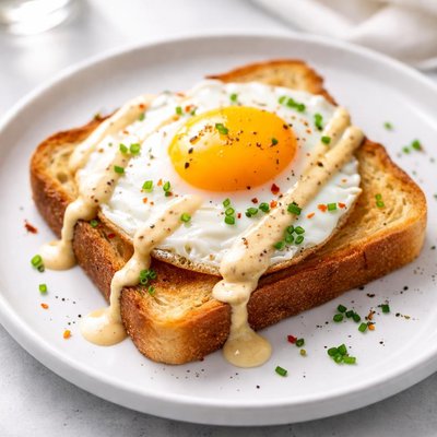 Toast with egg and sauce