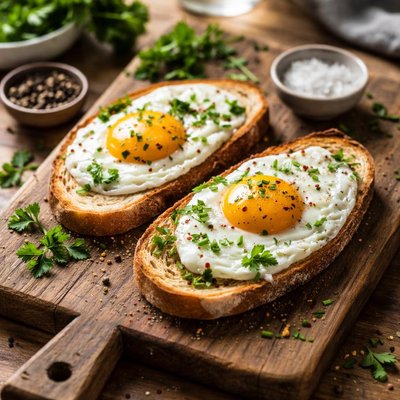 Toast with eggs and herbs