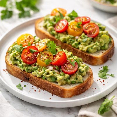 Toast with guacamole and cherry tomatoes