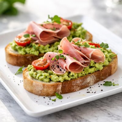 Toast with ham and avocado