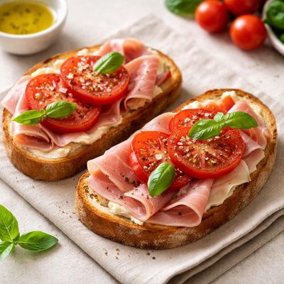 Toast with ham and tomato