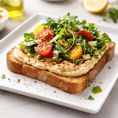 Toast with hummus and salad
