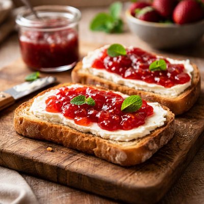 Toast with jam and cream cheese