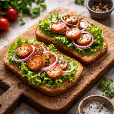 Toast with lettuce and sausage