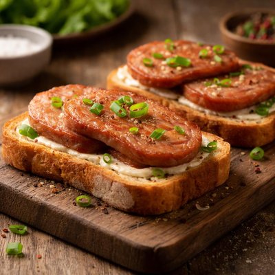 Toast with luncheon meat