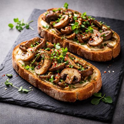 Toast with mushrooms and herbs