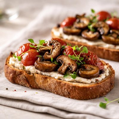 烤面包配蘑菇和番茄