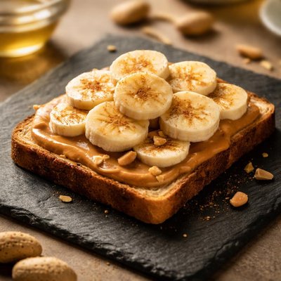 Toast with peanut butter and banana slices