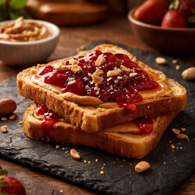 Toast with peanut butter and jam