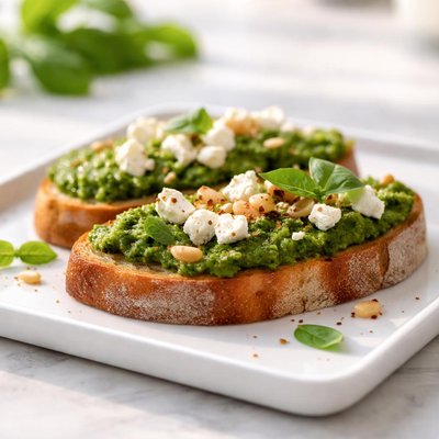面包片配青酱和羊奶芝士