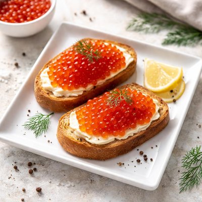 Toast with red caviar
