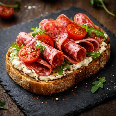 Pan tostado con salami