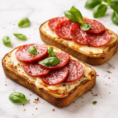 Toast with salami and cheese
