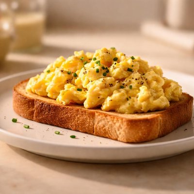 Toast with scrambled eggs