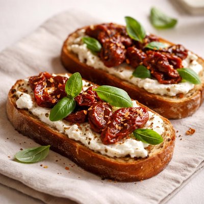 Toast with sun-dried tomatoes and cheese
