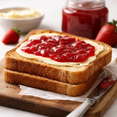 Toast with vegan butter and strawberry jam