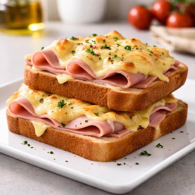 火腿和黄色奶酪的烤面包
