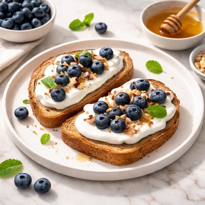 Toast with yogurt and blueberries