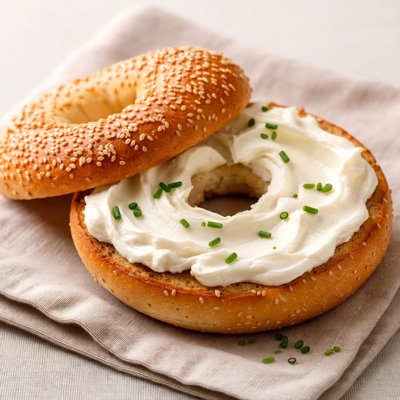 Toasted bagel with cream cheese