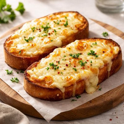 Toasted bread with melted cheese