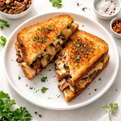 Toasted cheese and mushroom sandwich