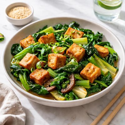 Tofu and leafy green stir fry
