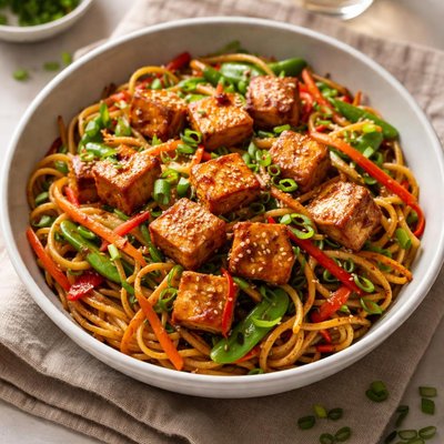 Tofu noodle stir fry