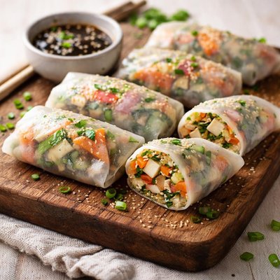 Tofu veggie rice paper dumplings