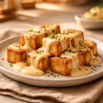 Tofu with cheese sauce