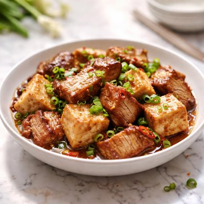 Tofu with roasted pork