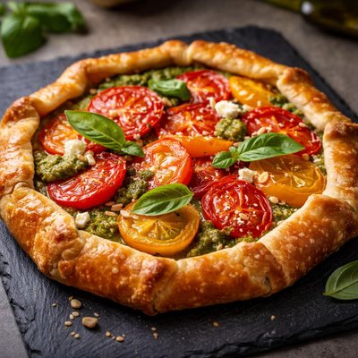 Tomato and pesto galette
