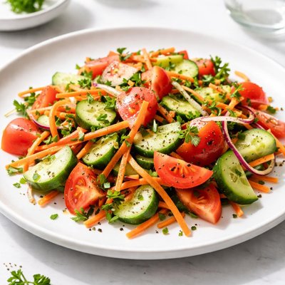 Tomato cucumber salad with carrots