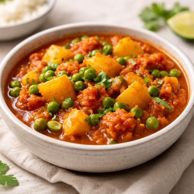 Tomato curry with peas and potato