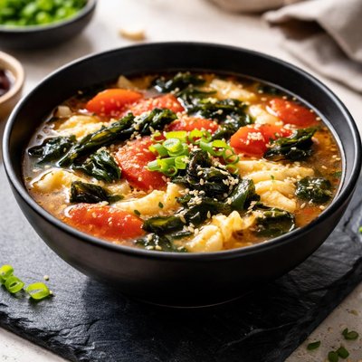Tomato egg seaweed soup