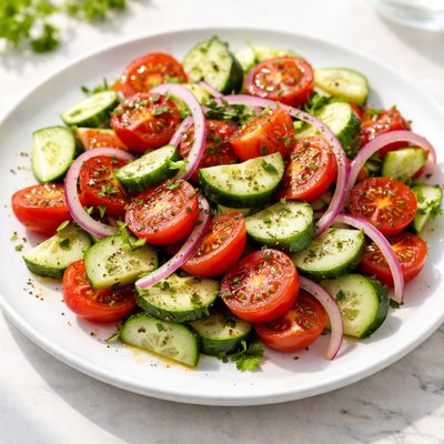 Insalata di pomodori, cipolle e cetrioli