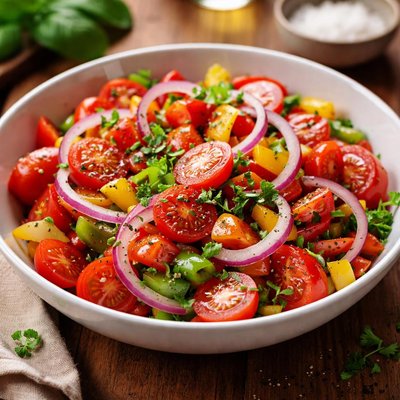 Ensalada de tomate, cebolla y pimiento