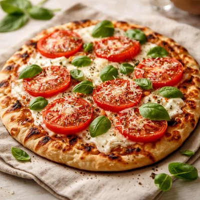 Tomato romano basil grilled pizza